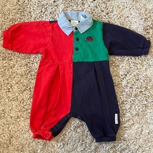 Vintage First Moments Color Block Car Romper, Size 3-6 Months